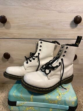 Dr. Martens White and Black 8-Eye Leather Combat Boots